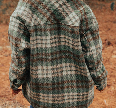 Mist Green Plaid Print Chest Pockets Turn Down Collar Shacket