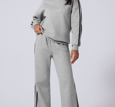 Light Grey Solid Color Side Striped Sweatshirt Active Set