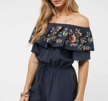 Floral Embroidered Off Shoulder Romper