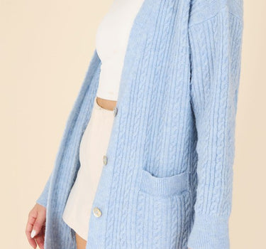 Wool blended cable knitted cardigan