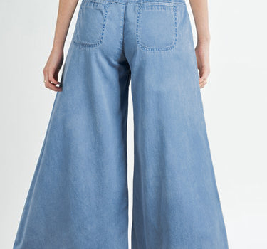 Beau Blue Mineral Wash Button Fly Waist Wide Leg Jeans