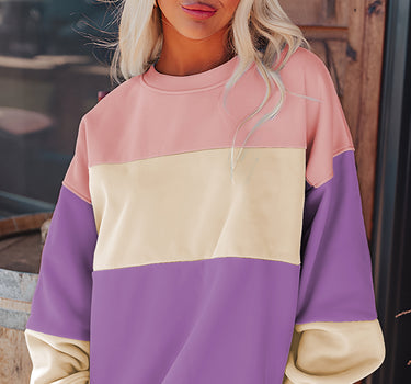 Meadow Mauve Colorblock Patchwork Drop Shoulder Sweatshirt