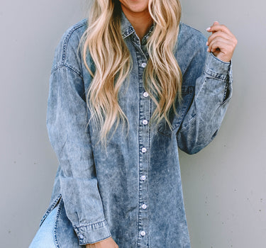 Sky Blue Vintage Washed Chest Pocket Denim Shirt