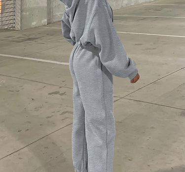 Gray Solid Drop Shoulder Hoodie and Joggers Activewear Set