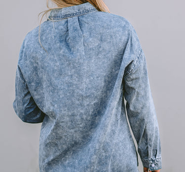 Sky Blue Vintage Washed Chest Pocket Denim Shirt