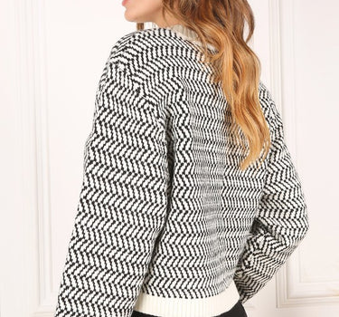 Herringbone Pattern Crew Neck Sweater