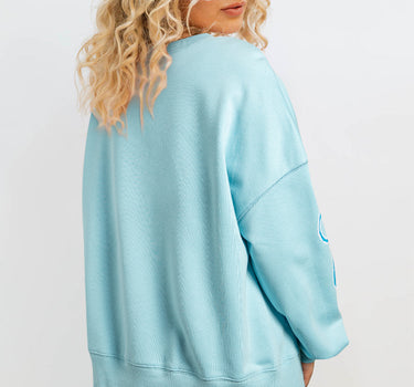 Beau Blue Sequined Bowknot Drop Shoulder Oversized Sweatshirt