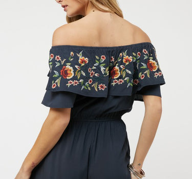 Floral Embroidered Off Shoulder Romper