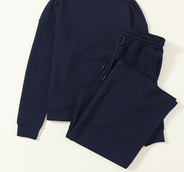 Navy Blue Ultra Loose Textured 2pcs Slouchy Outfit