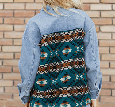 Blue Aztec Printed Denim Jacket