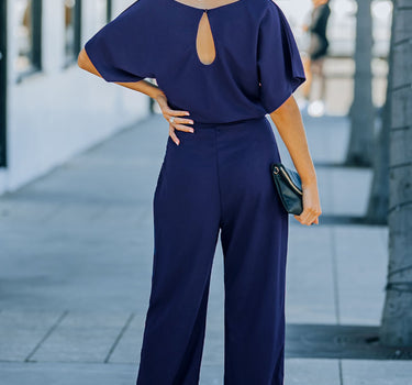 Blue Belted Wide Leg Jumpsuit