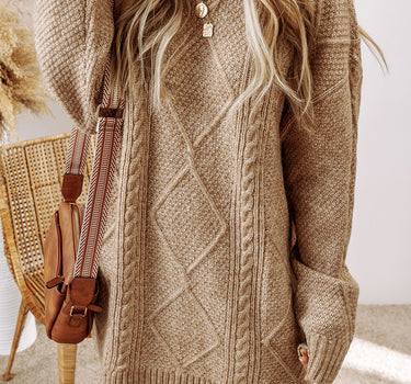 Parchment Cable Knit Drop Shoulder Loose Fit Sweater Dress