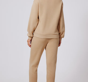 Parchment Solid Half Button Sweatshirt and High Waist Sweatpants Set