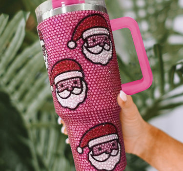 Rose Red Christmas Santa Claus Diamond Thermos Cup with Straw 40oz