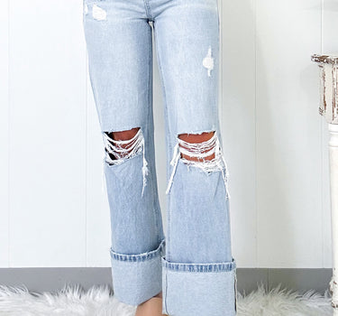 Kierra Light Wash Distressed Flare Jeans