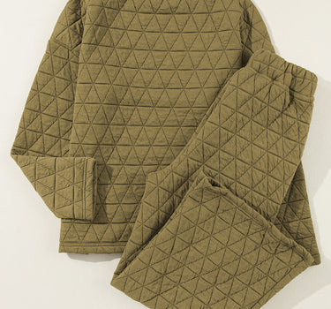 Sage Green Solid Quilted Pullover and Pants Outfit