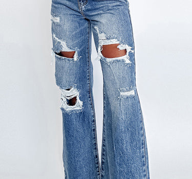 Ashleigh Acid Wash Distressed Wide Leg High Waist Jeans