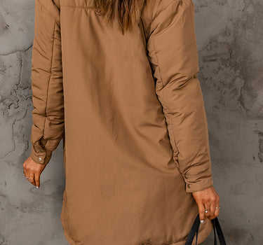 Brown Button Down Padded Jacket with Pockets