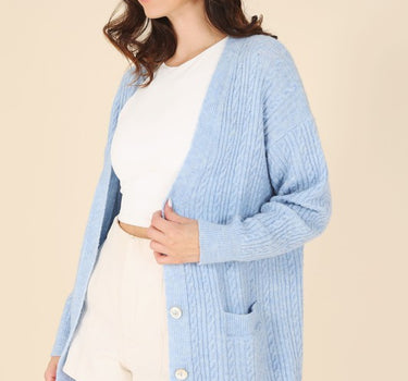 Wool blended cable knitted cardigan