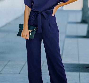 Blue Belted Wide Leg Jumpsuit