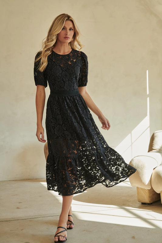 Fleur De Lis Lace Midi Dress