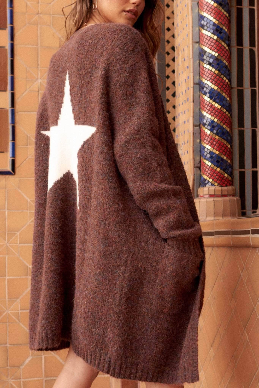 Star Power Fuzzy Knit Graphic Cardigan