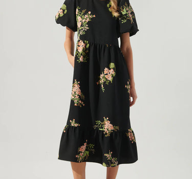 Jasleen Floral Papillon Puff Sleeve Midi Dress