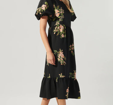 Jasleen Floral Papillon Puff Sleeve Midi Dress