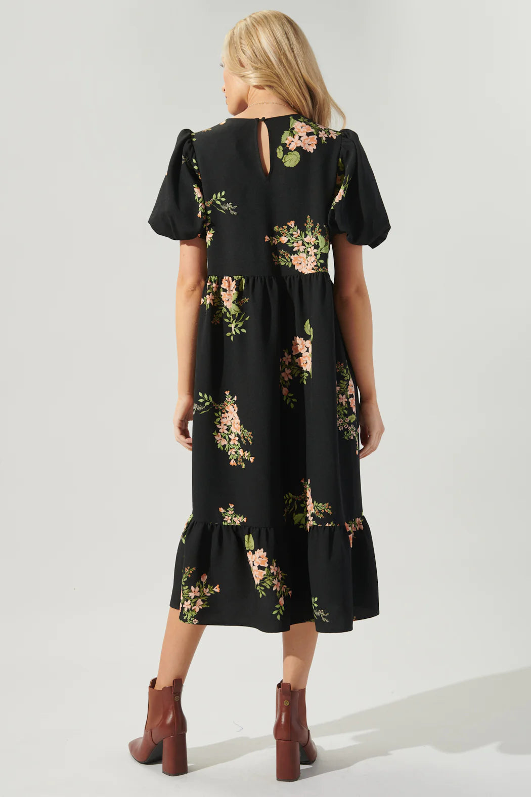 Jasleen Floral Papillon Puff Sleeve Midi Dress