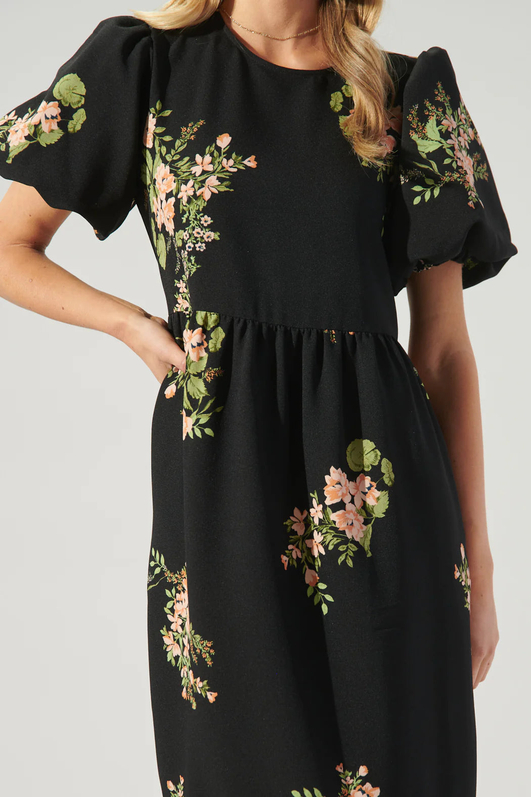 Jasleen Floral Papillon Puff Sleeve Midi Dress