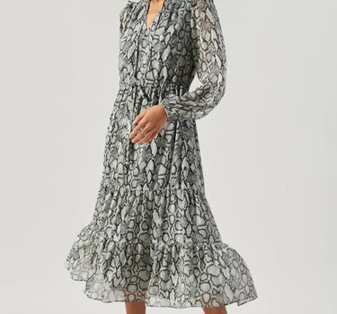 Alina Snake Print Tiered Midi Dress