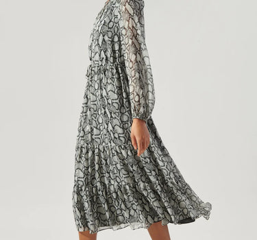 Alina Snake Print Tiered Midi Dress