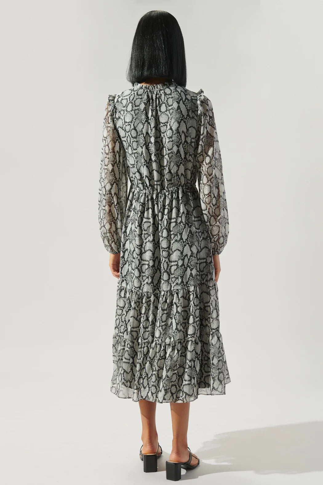 Alina Snake Print Tiered Midi Dress