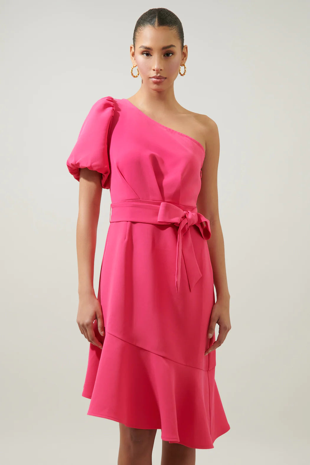 Rica Suave Marjorie One Sleeve Tie Waist Midi Dress
