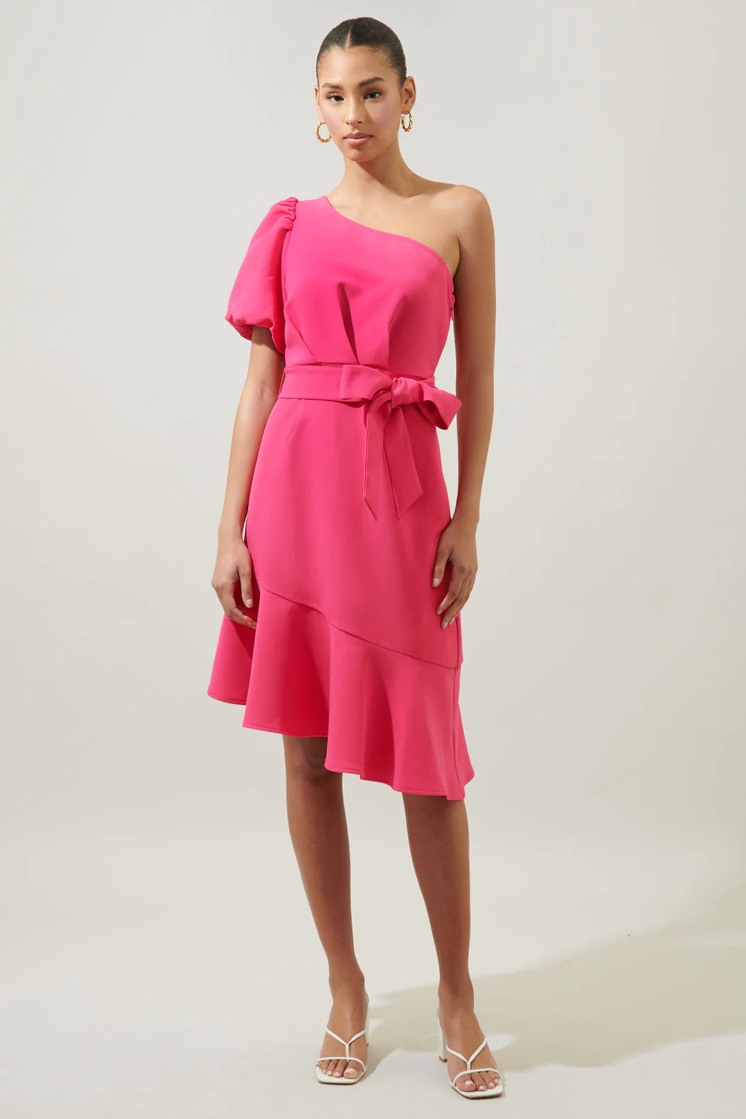 Rica Suave Marjorie One Sleeve Tie Waist Midi Dress