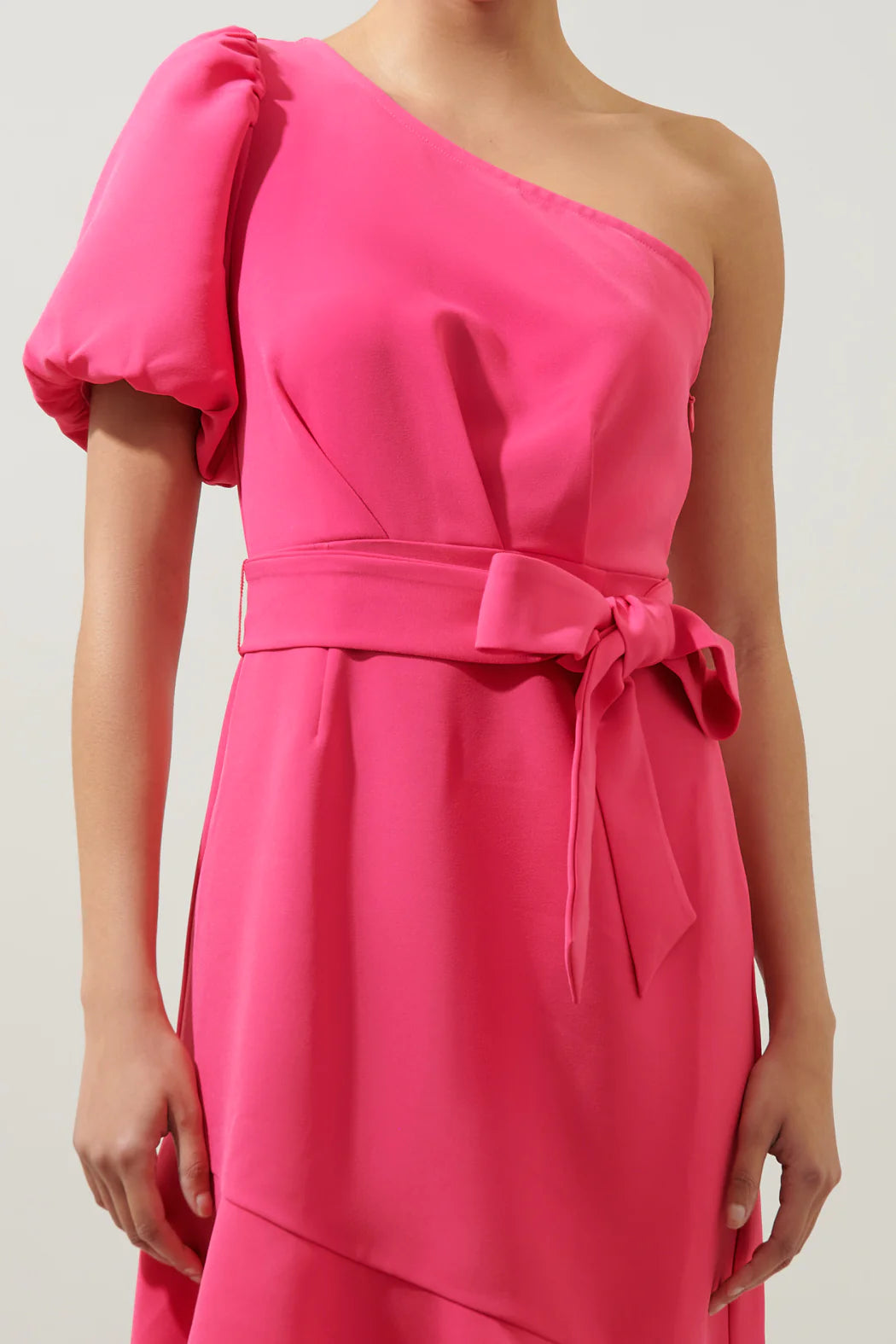 Rica Suave Marjorie One Sleeve Tie Waist Midi Dress