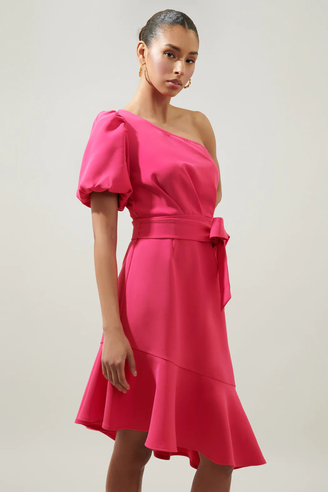 Rica Suave Marjorie One Sleeve Tie Waist Midi Dress
