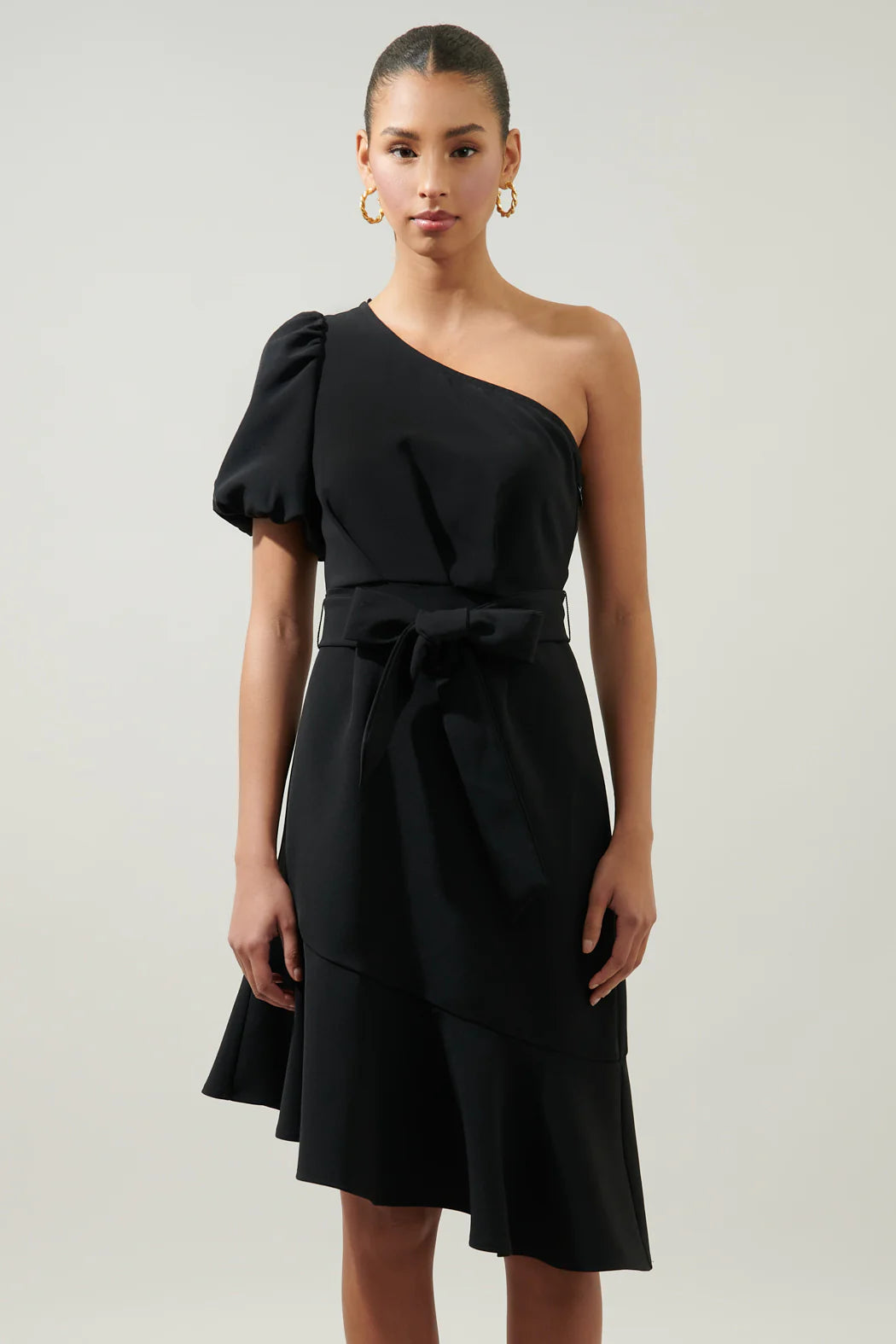 Rica Suave Marjorie One Sleeve Tie Waist Midi Dress