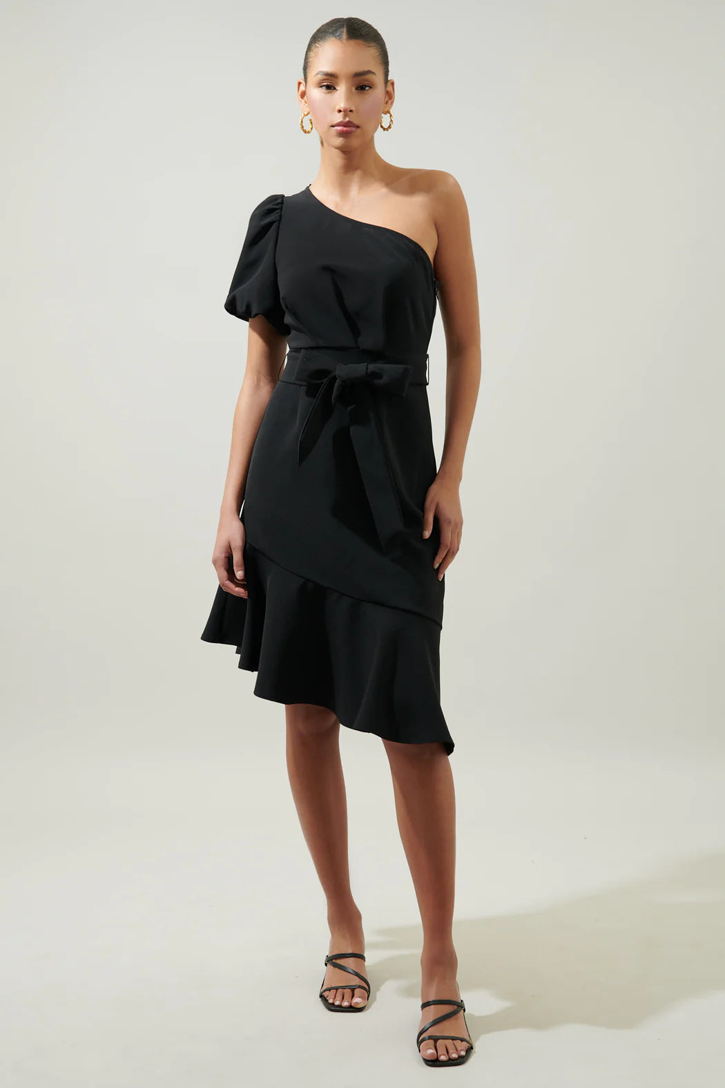 Rica Suave Marjorie One Sleeve Tie Waist Midi Dress