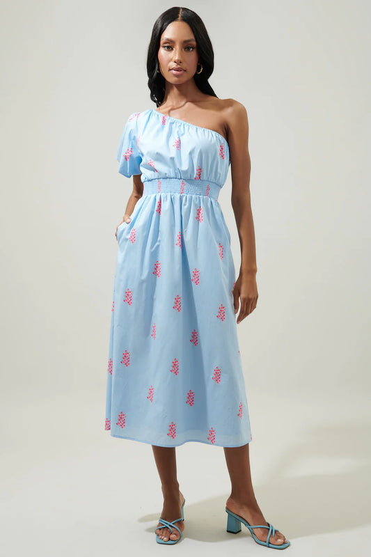 Gelato Floral Bridgette One Shoulder Midi Dress