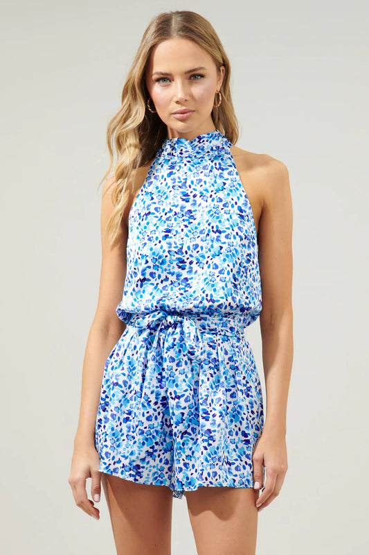 Dew Drop Jenee Halter Tie Neck Romper