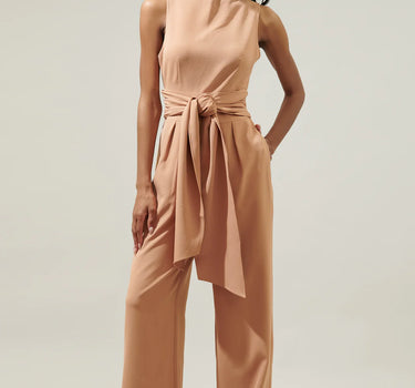 Over It Mock Neck Knotted Jumpsuit