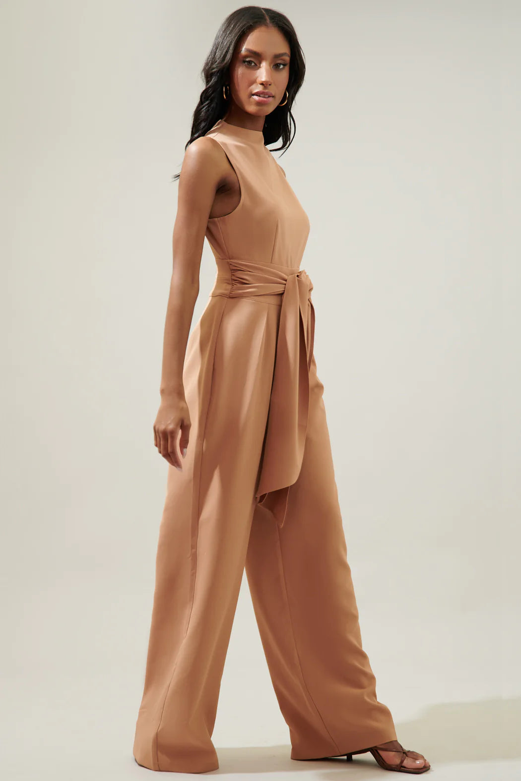 Over It Mock Neck Knotted Jumpsuit