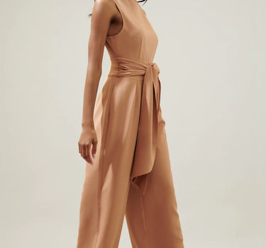 Over It Mock Neck Knotted Jumpsuit