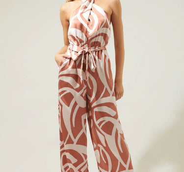 Peachy Keen Abstract Villanueva Satin Halter Jumpsuit