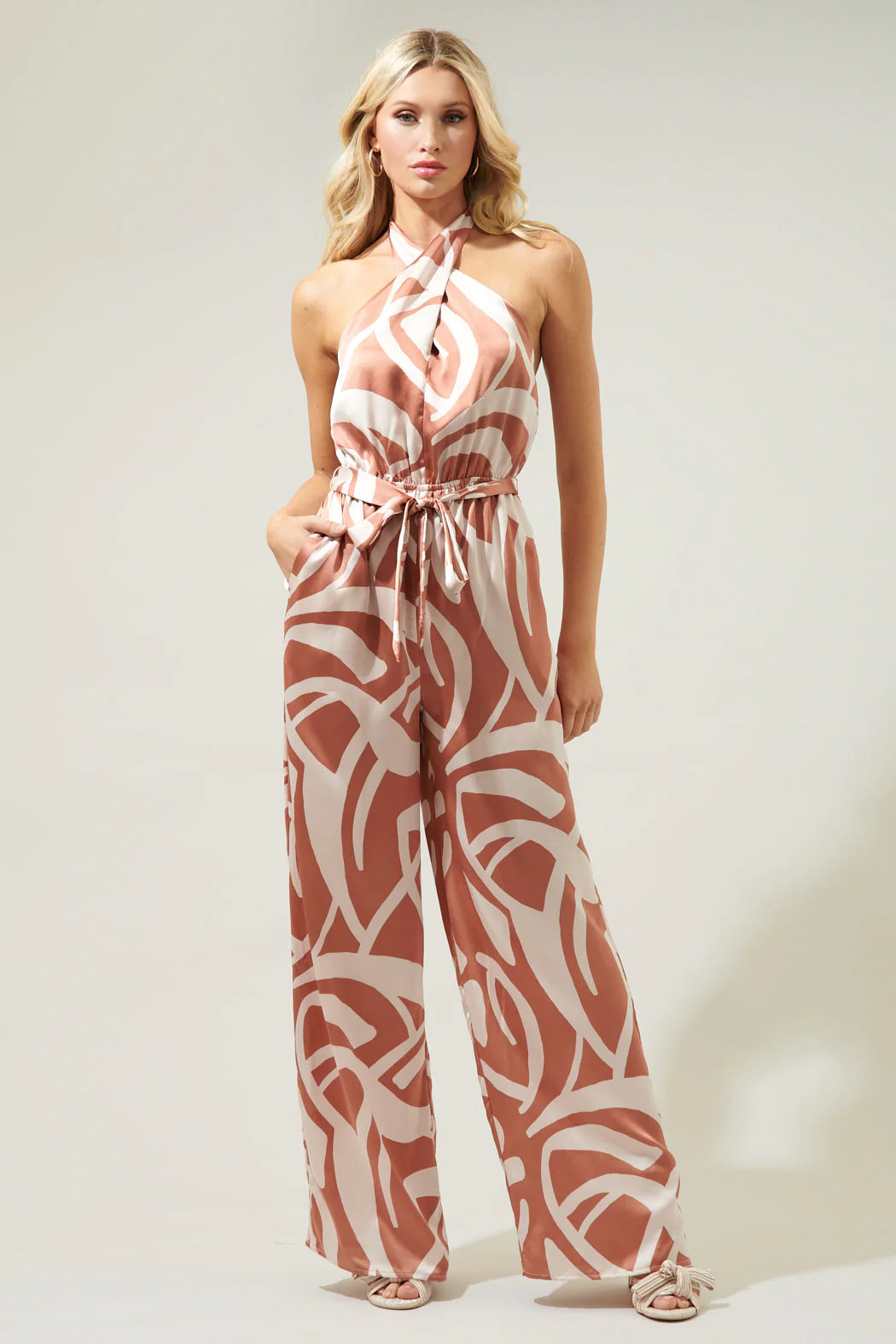 Peachy Keen Abstract Meara One Shoulder Satin Maxi Dress