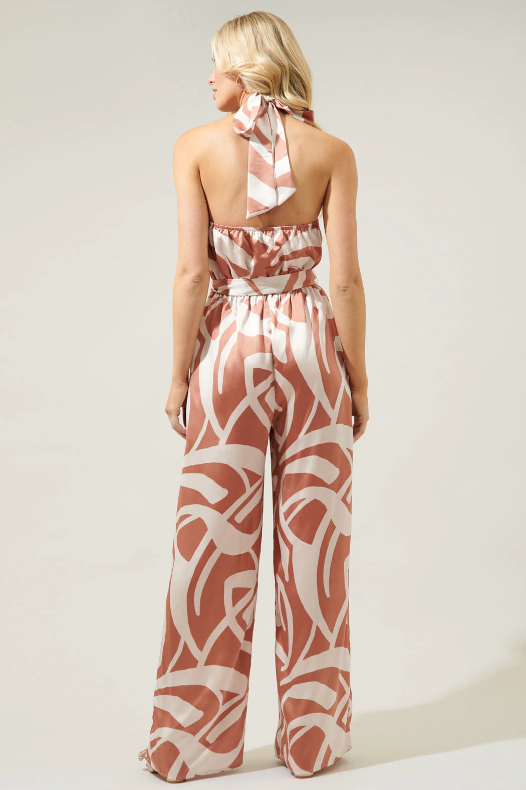 Peachy Keen Abstract Villanueva Satin Halter Jumpsuit