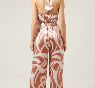 Peachy Keen Abstract Villanueva Satin Halter Jumpsuit