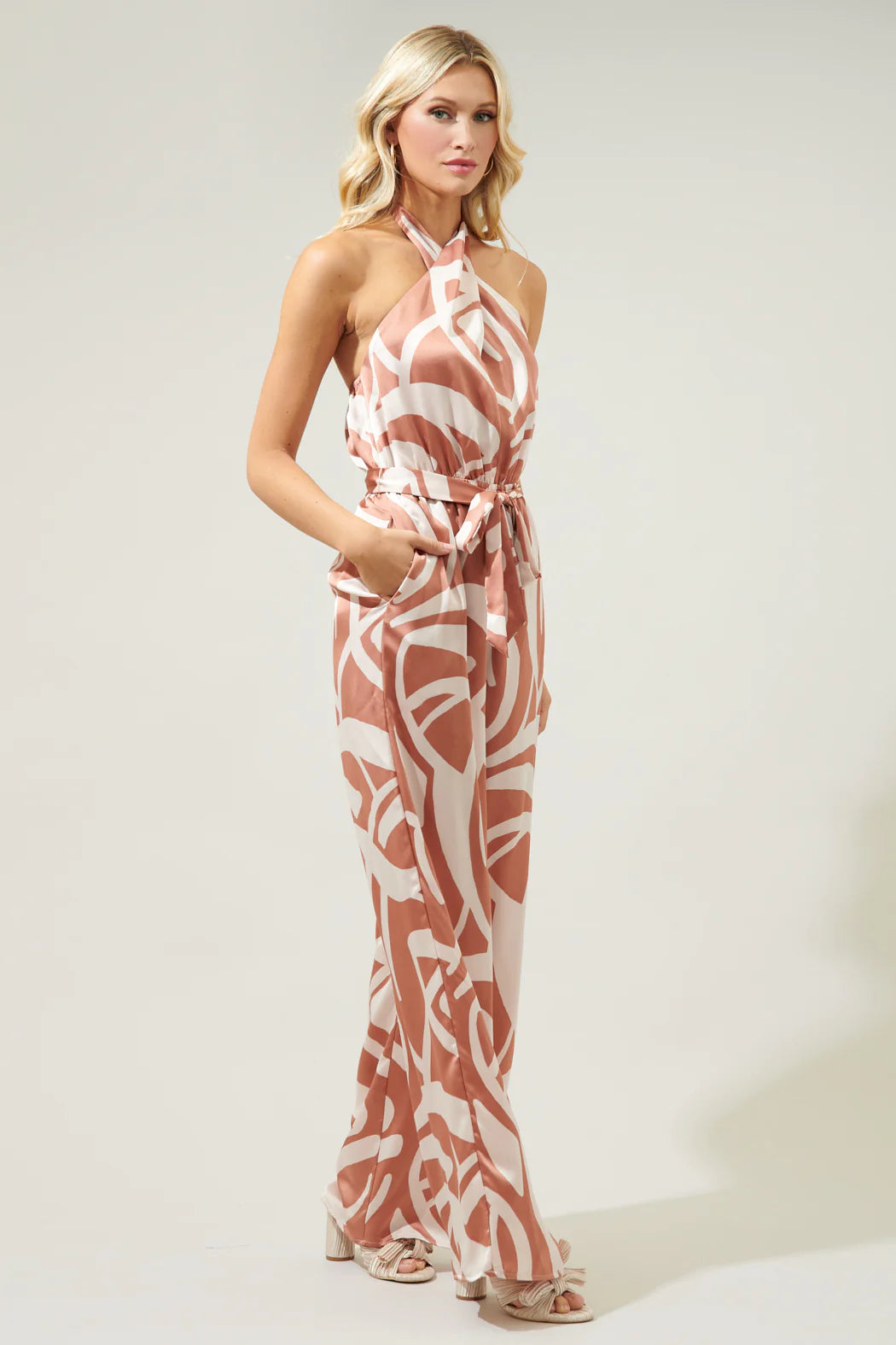 Peachy Keen Abstract Villanueva Satin Halter Jumpsuit