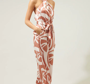 Peachy Keen Abstract Villanueva Satin Halter Jumpsuit